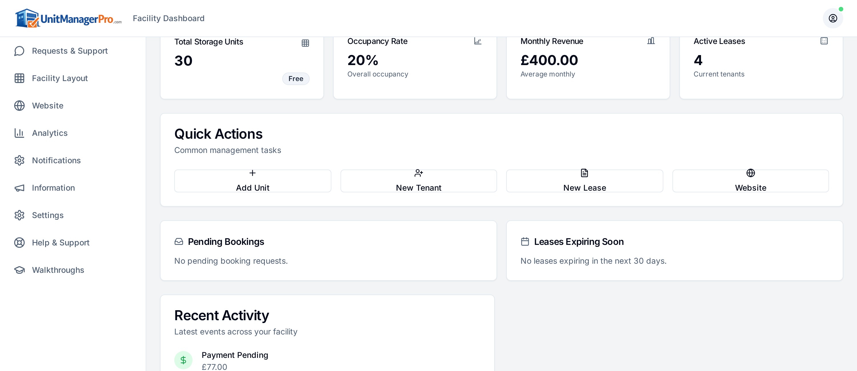 UnitManagerPro facility dashboard