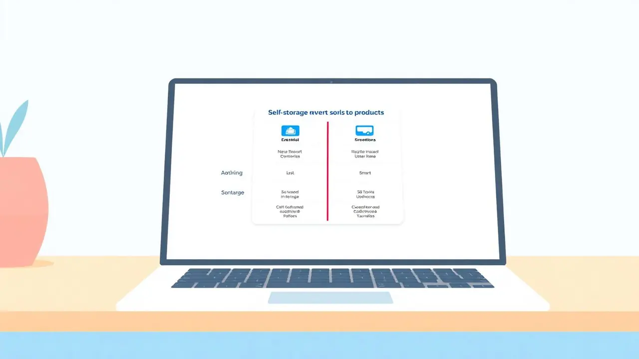 Comparing self storage software options on a laptop