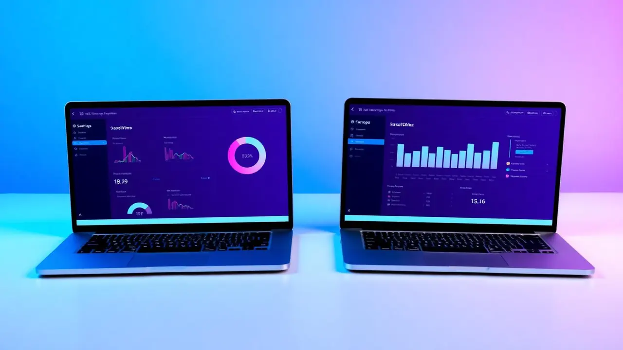 Split screen comparison of Unit Manager Pro and Stora software dashboards